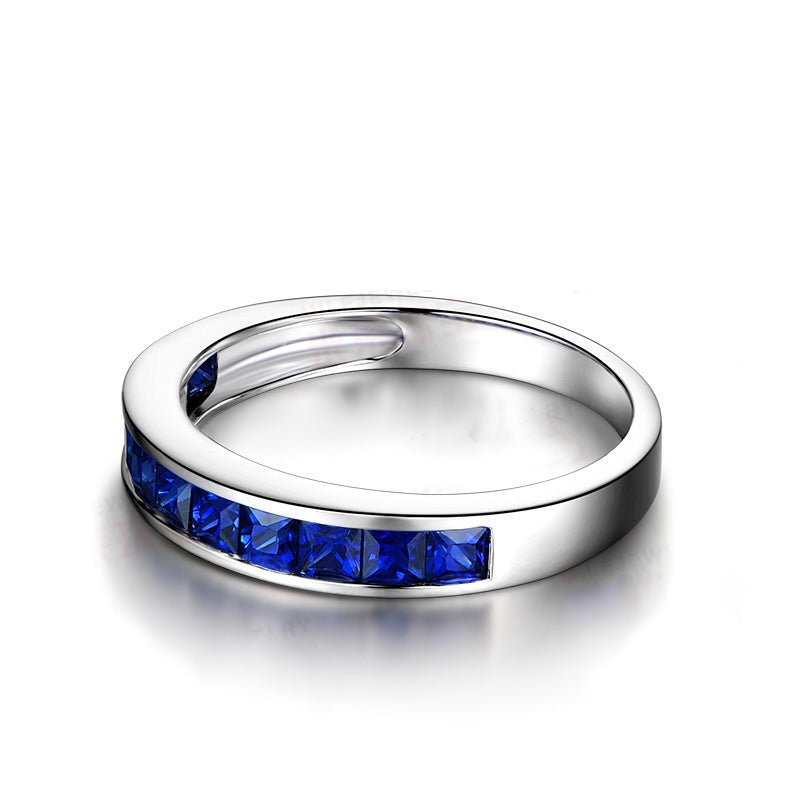 Princess Cut Ruby Sapphire Couple July Birthstone Band 18K Gold - Lord of Gem Rings
