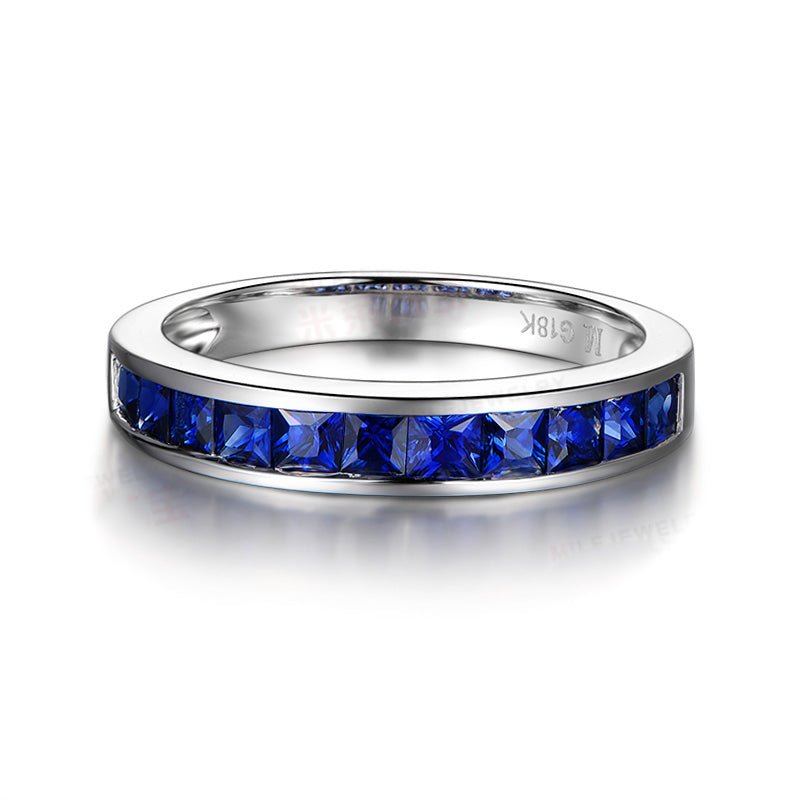 Princess Cut Ruby Sapphire Couple July Birthstone Band 18K Gold - Lord of Gem Rings