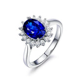 Princess Diana Inspired Royal Blue Sapphire Diamond Halo Ring 18K Gold - Lord of Gem Rings