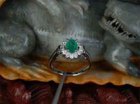 Princess Diana Oval Emerald Baguette Diamond Engagement Ring - Lord of Gem Rings