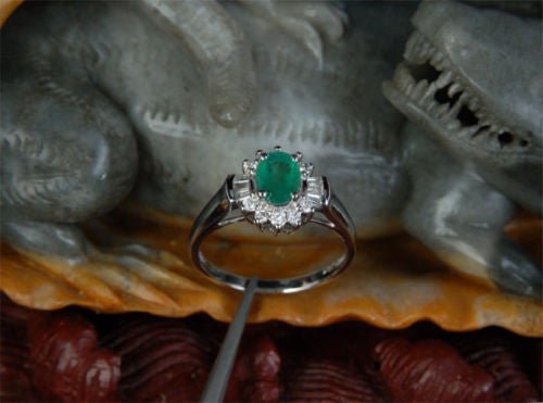 Princess Diana Oval Emerald Baguette Diamond Engagement Ring - Lord of Gem Rings