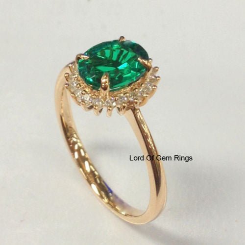 Princess Diana Oval Emerald Diamond Engagement Ring - Lord of Gem Rings