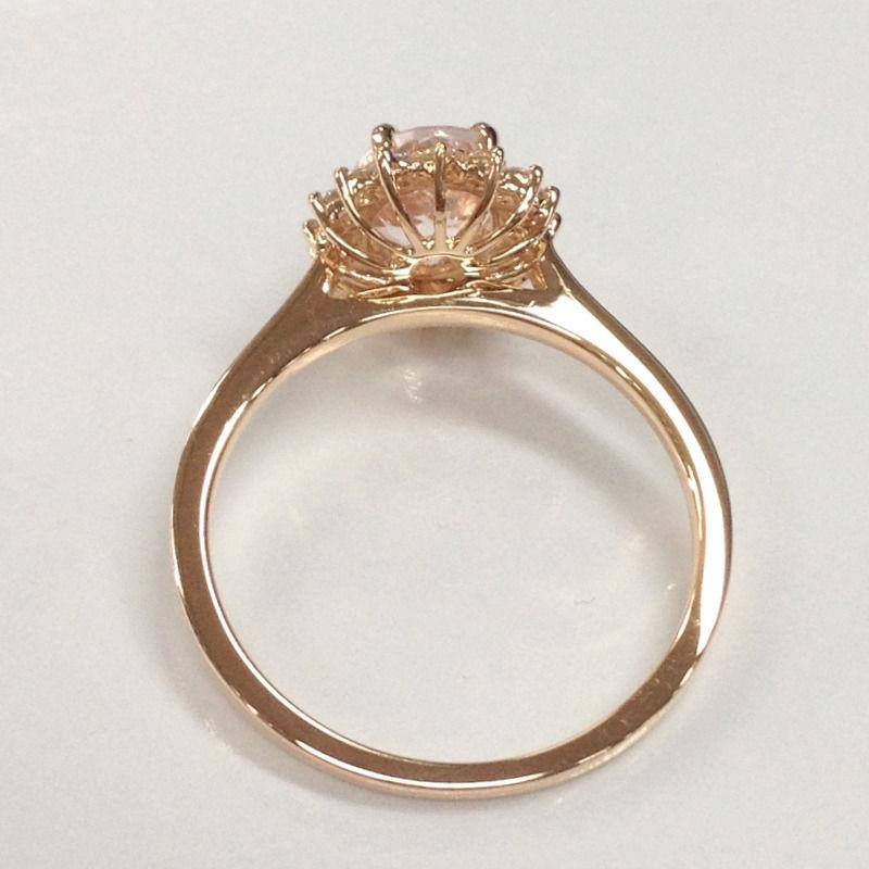 Princess Diana Oval Morganite Diamond Halo Ring 14K Rose Gold - Lord of Gem Rings
