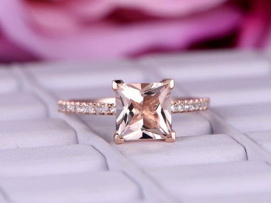 1.5ct Princess Cut Morganite Diamond Engagement Ring