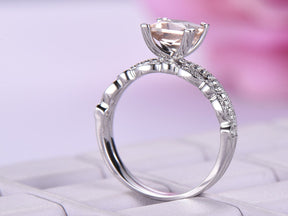 Princess Morganite Diamond United - as - One Bridal Set 14K Gold - Lord of Gem Rings