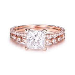 Princess Morganite Diamond United - as - One Bridal Set 14K Gold - Lord of Gem Rings