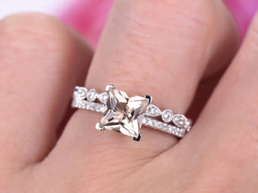 Princess Morganite Diamond United - as - One Bridal Set 14K Gold - Lord of Gem Rings