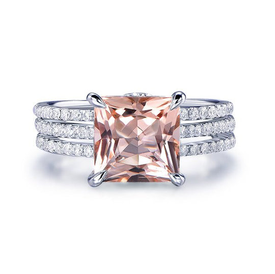 2.7ct Princess Morganite Hidden Accents Trio Bridal Set