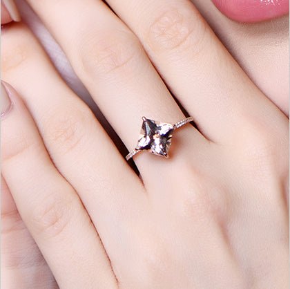 Princess Morganite Ring Triple Diamond Accents 14K Gold - Lord of Gem Rings