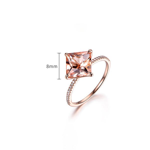 Princess Morganite Ring Triple Diamond Accents 14K Gold - Lord of Gem Rings
