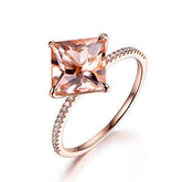 Princess Morganite Ring Triple Diamond Accents 14K Gold - Lord of Gem Rings