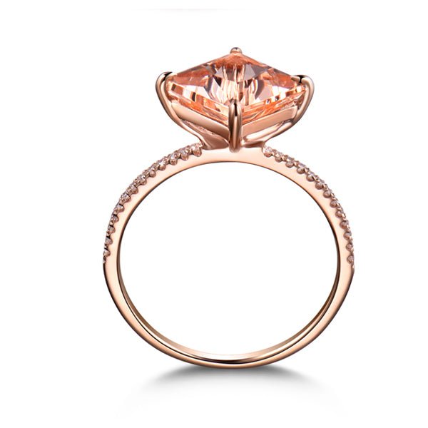 Princess Morganite Ring Triple Diamond Accents 14K Gold - Lord of Gem Rings