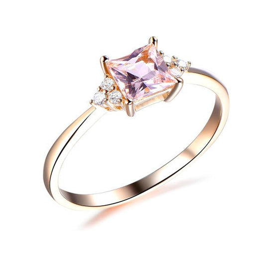 1ct Princess Morganite Ring Triple Accents 14K Gold