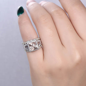 Princess Morganite Split Shank Trio Bridal Set Art Deco Peridot Band - Lord of Gem Rings