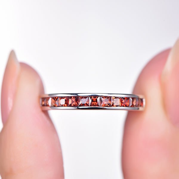 Princess Red Garnet Half Eternity January Birthstone Band in 14K Gold - Lord of Gem Rings