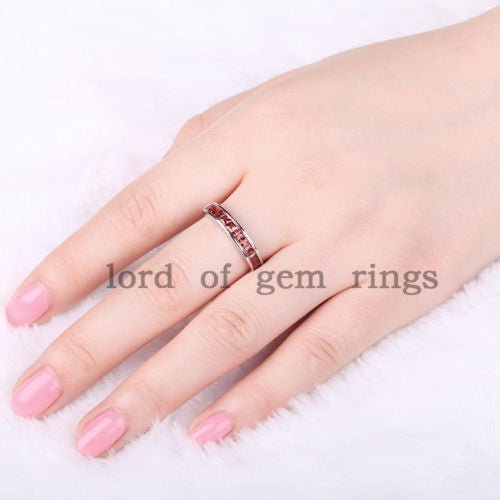 Princess Red Garnet Half Eternity January Birthstone Band in 14K Gold - Lord of Gem Rings