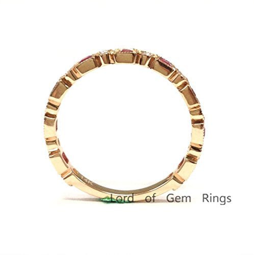 Princess Ruby Diamond 3/4 Eternity July Birthstone Band with Milgrain - Lord of Gem Rings