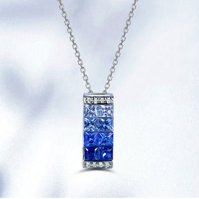 Princess Sapphire Diamond Pendant 18k White Gold - Lord of Gem Rings