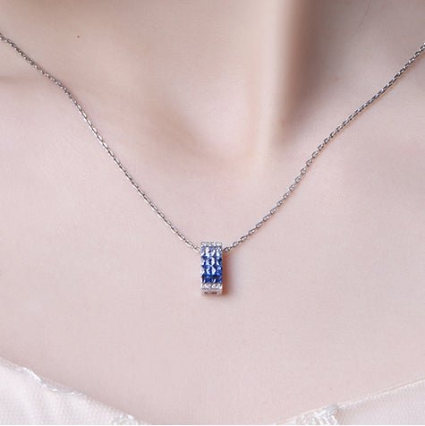 Princess Sapphire Diamond Pendant 18k White Gold - Lord of Gem Rings