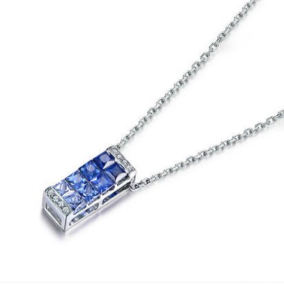 Princess Sapphire Diamond Pendant 18k White Gold - Lord of Gem Rings