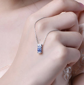 Princess Sapphire Diamond Pendant 18k White Gold - Lord of Gem Rings