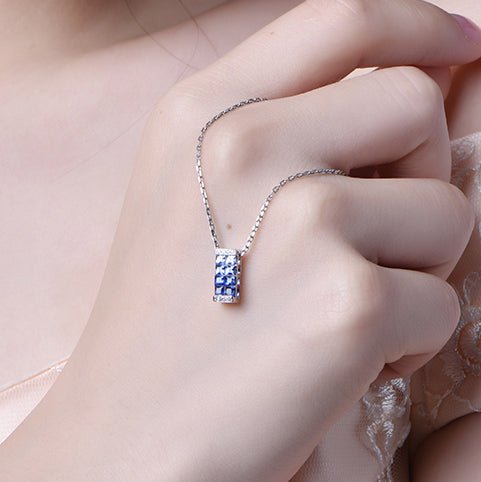 Princess Sapphire Diamond Pendant 18k White Gold - Lord of Gem Rings