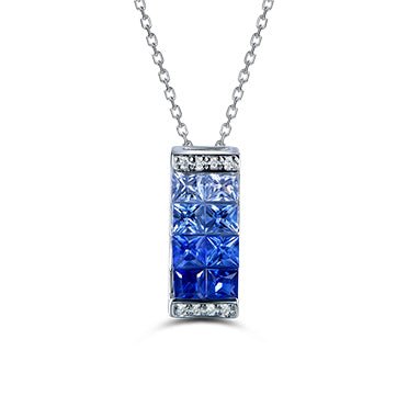 Princess Sapphire Diamond Pendant 18k White Gold