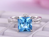 Princess Swiss Blue Topaz United - as - One Chevron Diamond Bridal Set - Lord of Gem Rings