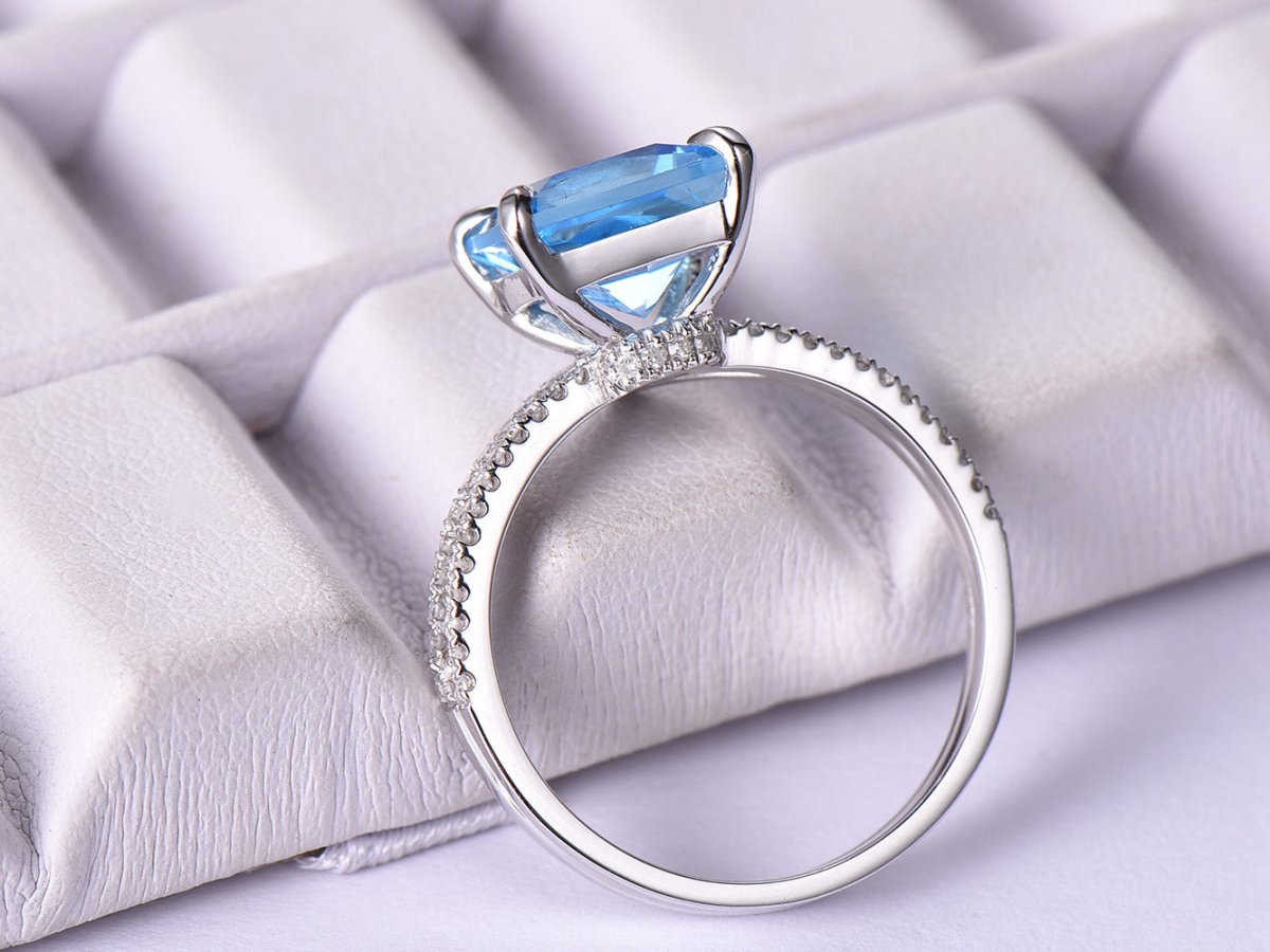 Princess Swiss Blue Topaz United - as - One Chevron Diamond Bridal Set - Lord of Gem Rings