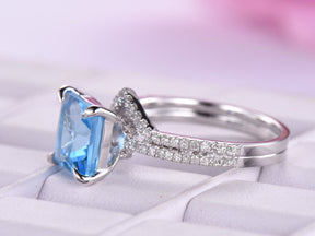 Princess Swiss Blue Topaz United - as - One Chevron Diamond Bridal Set - Lord of Gem Rings