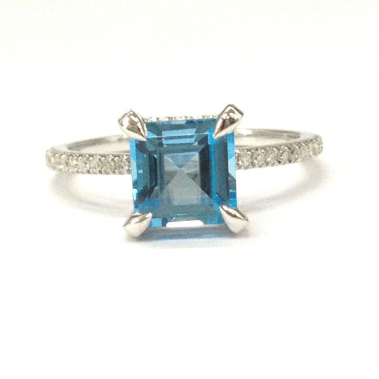 Princess Topaz Diamond Hidden Halo Engagement Ring 14K White Gold