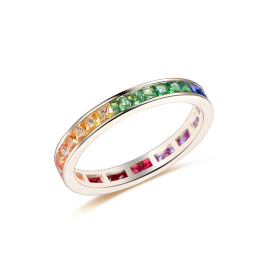 Princess Tsavorite Rainbow Sapphire September Birthstone Band Woman Ring