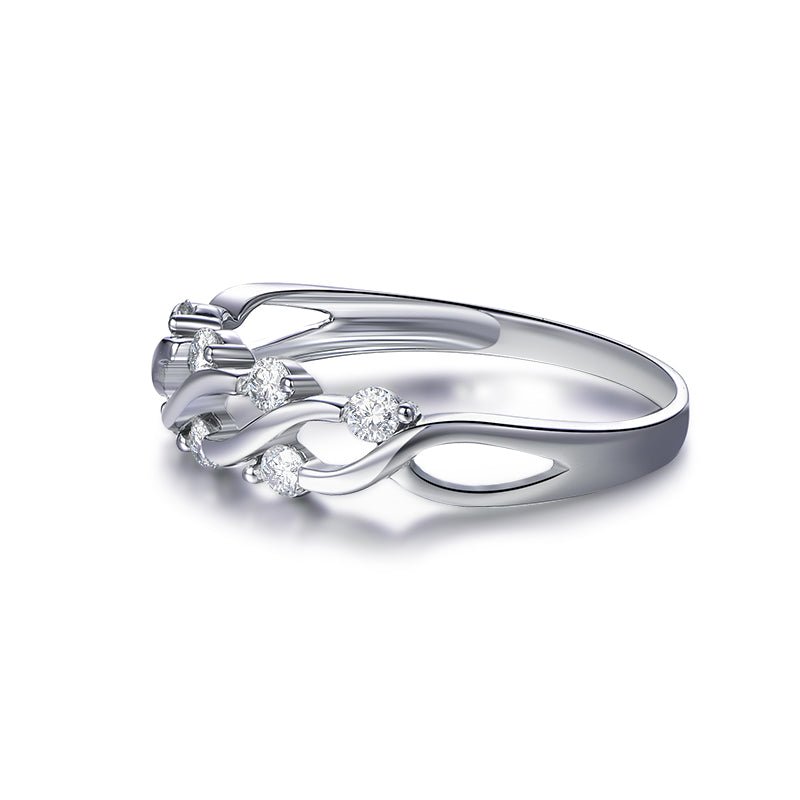 Prong - Set Diamond Floating Criss - cross Wedding Band 14k White Gold - Lord of Gem Rings