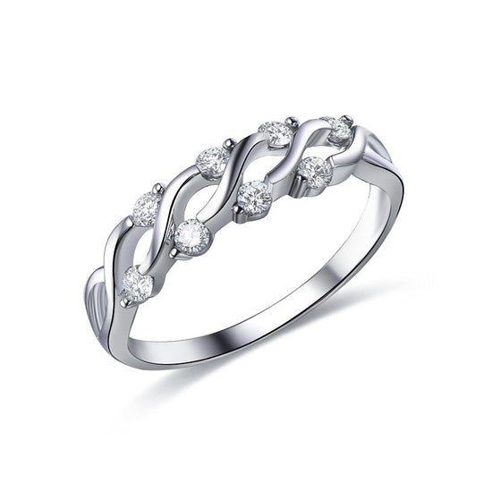 Prong-Set Diamond Floating Criss-cross Wedding Band 14k White Gold