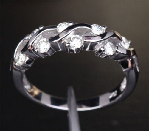 Prong - Set Moissanite Floating Criss - cross Wedding Band 14k White Gold - Lord of Gem Rings