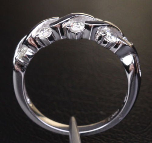 Prong - Set Moissanite Floating Criss - cross Wedding Band 14k White Gold - Lord of Gem Rings
