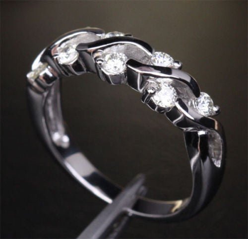 Prong - Set Moissanite Floating Criss - cross Wedding Band 14k White Gold - Lord of Gem Rings