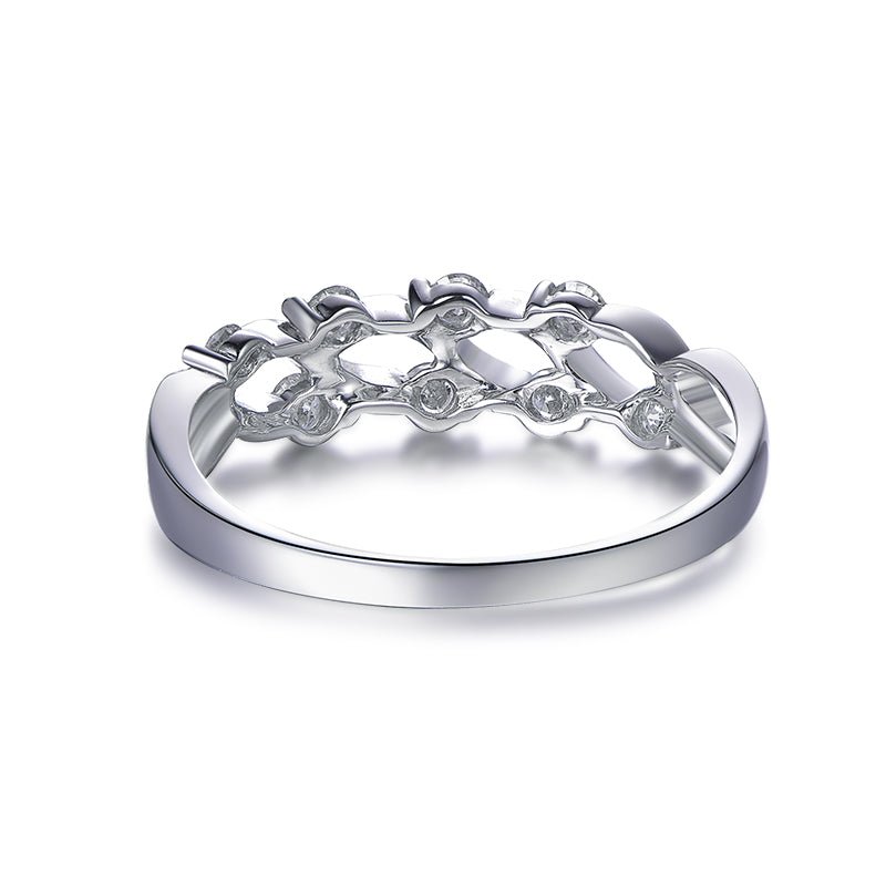 Prong - Set Moissanite Floating Criss - cross Wedding Band 14k White Gold - Lord of Gem Rings