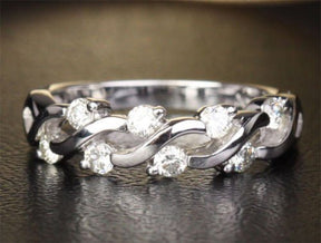 Prong - Set Moissanite Floating Criss - cross Wedding Band 14k White Gold - Lord of Gem Rings