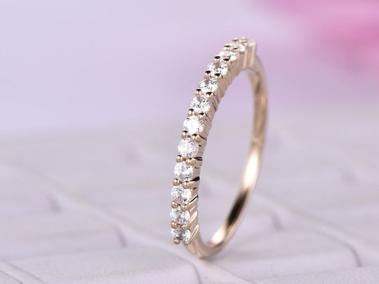 Prong-Set Moissanite Half Eternity Wedding Band 14K Rose Gold