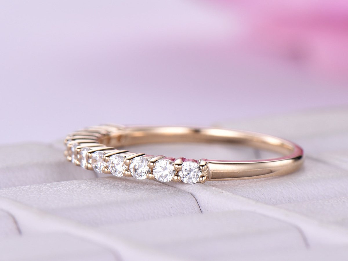 Prong - Set Moissanite Half Eternity Wedding Band 14K Rose Gold - Lord of Gem Rings