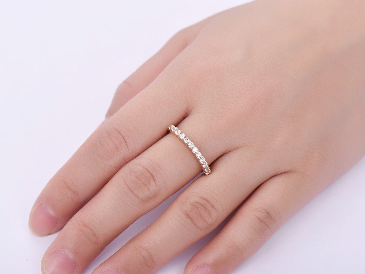 Prong - Set Moissanite Half Eternity Wedding Band 14K Rose Gold - Lord of Gem Rings