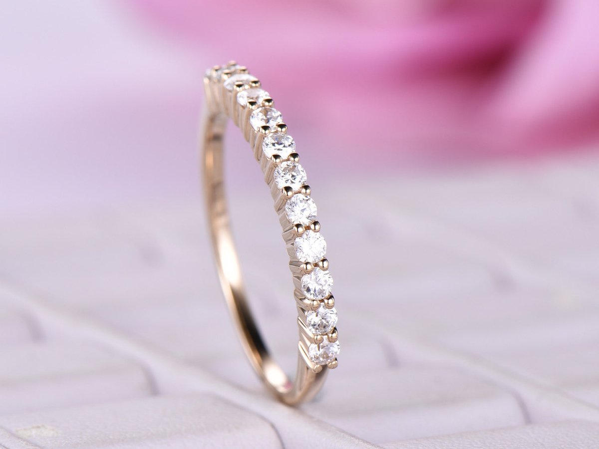 Prong - Set Moissanite Half Eternity Wedding Band 14K Rose Gold - Lord of Gem Rings