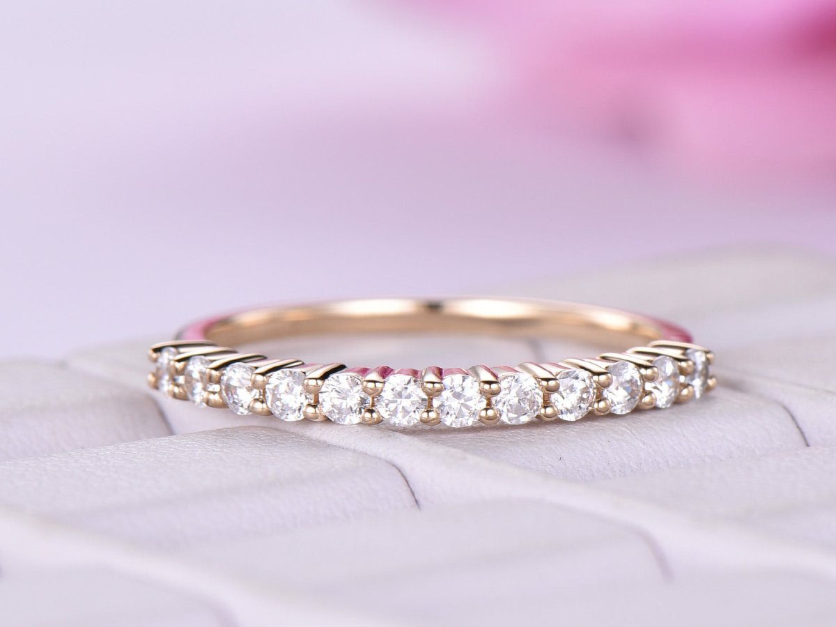 Prong - Set Moissanite Half Eternity Wedding Band 14K Rose Gold - Lord of Gem Rings