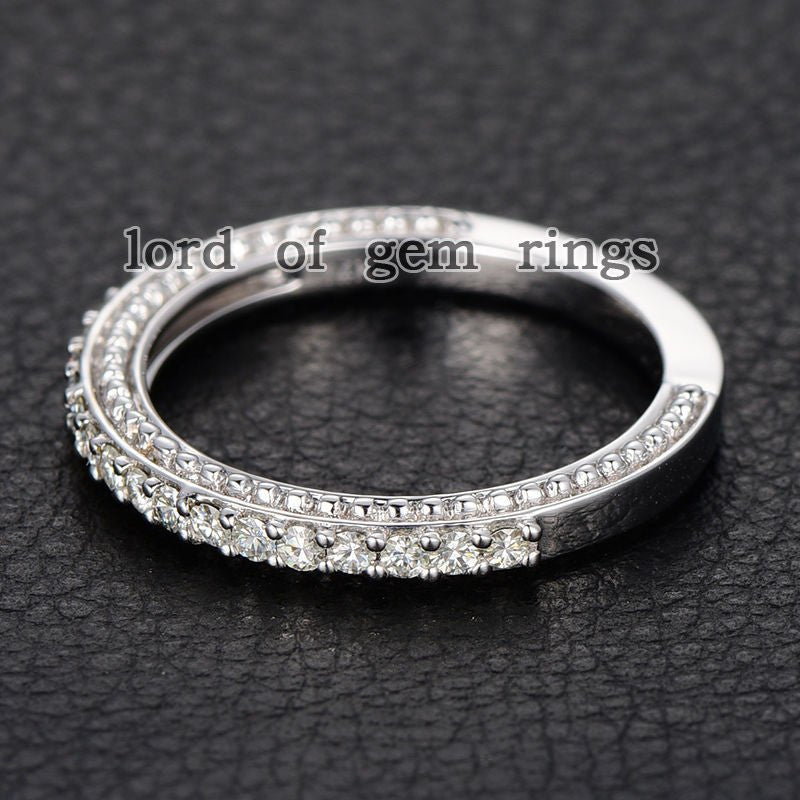 Prong Set Moissanite Half Eternity Wedding Band 14K White Gold - Lord of Gem Rings