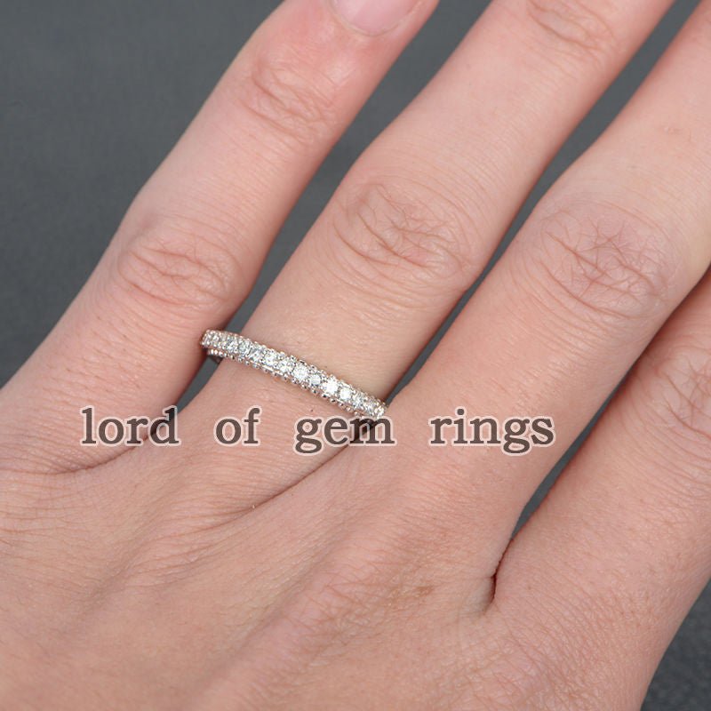 Prong Set Moissanite Half Eternity Wedding Band 14K White Gold - Lord of Gem Rings