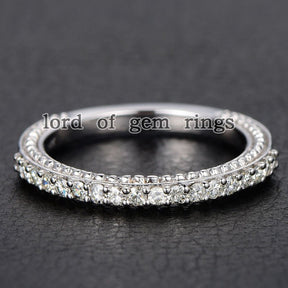 Prong Set Moissanite Half Eternity Wedding Band 14K White Gold - Lord of Gem Rings