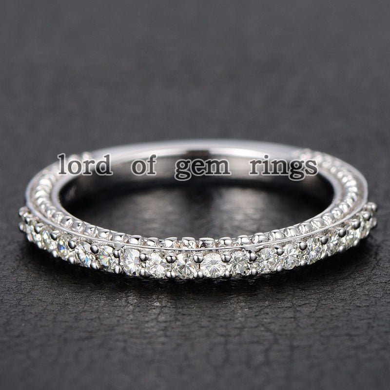 Prong Set Moissanite Half Eternity Wedding Band 14K White Gold - Lord of Gem Rings