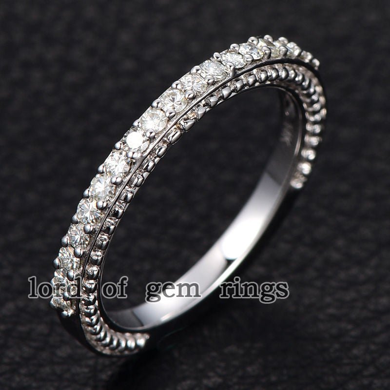 Prong Set Moissanite Half Eternity Wedding Band 14K White Gold - Lord of Gem Rings