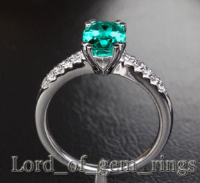 Prong Set Oval Emerald Diamond Engagement Ring 14k White Gold - Lord of Gem Rings